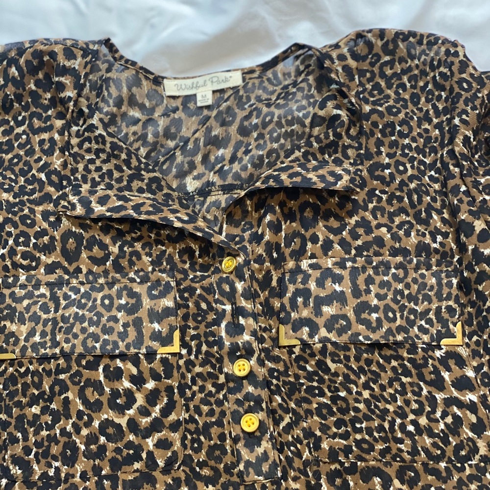 Wishful Park Leopard Print Gold Accent Blouse